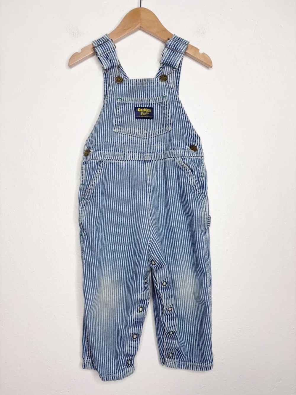 Vintage OshKosh Vestbak Railroad Stripe Toddler Overalls Snap Bottom Size 2T